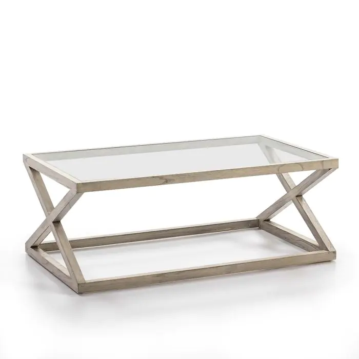 Mesa Centro Nórdica Cristal Madera Gris 120 Cm