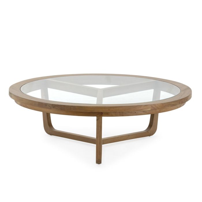 Mesa de Centro 100x100x32 Madera de Cedro/Cristal -- Natural