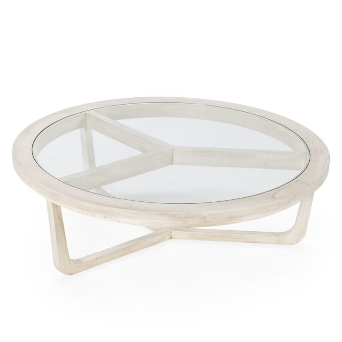 Mesa de Centro 100x100x32 Madera de Cedro/Cristal -- Blanco Velado