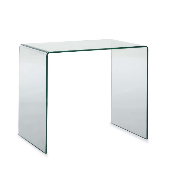 Escritorio alto moderno en cristal transparente.