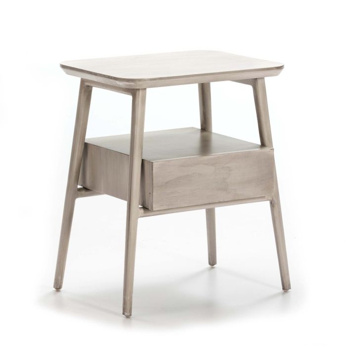 Mesita de Noche Estilo Nórdico en Madera gris velada.
