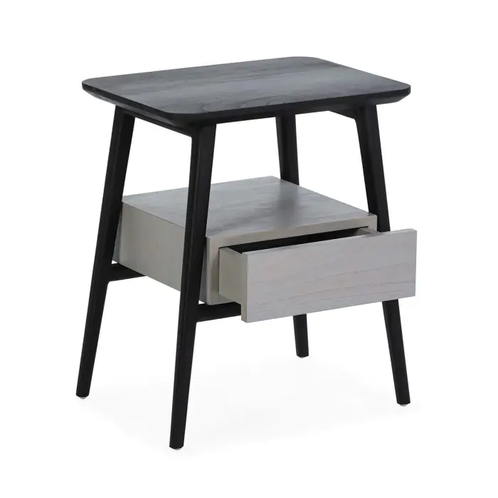Mesita Noche 50x38x60 Madera de Cedro Negro/Natural con Pátina Gris