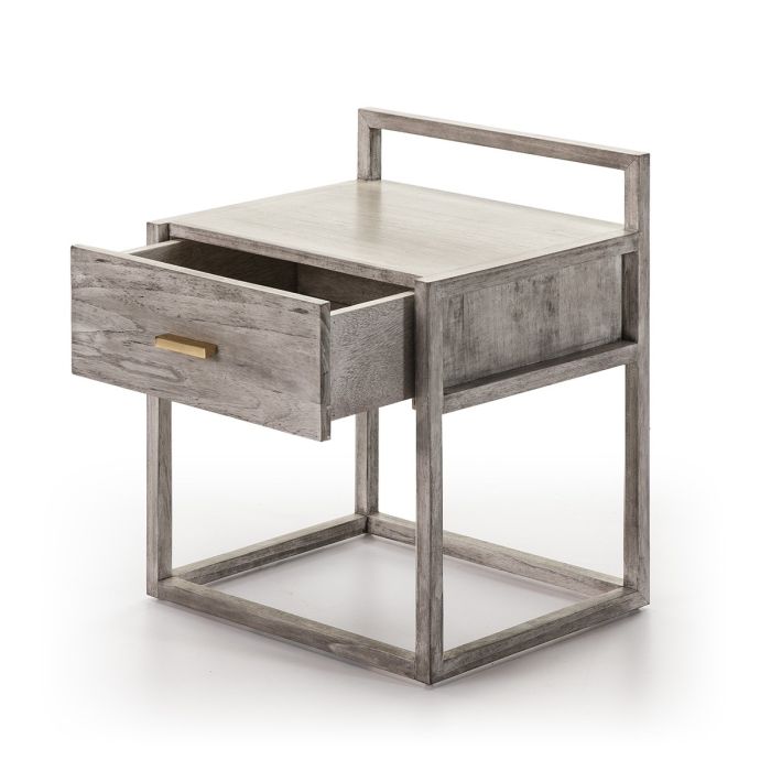 Mesita De Noche Estilo Nórdico Madera Gris Velado , 50 Cm