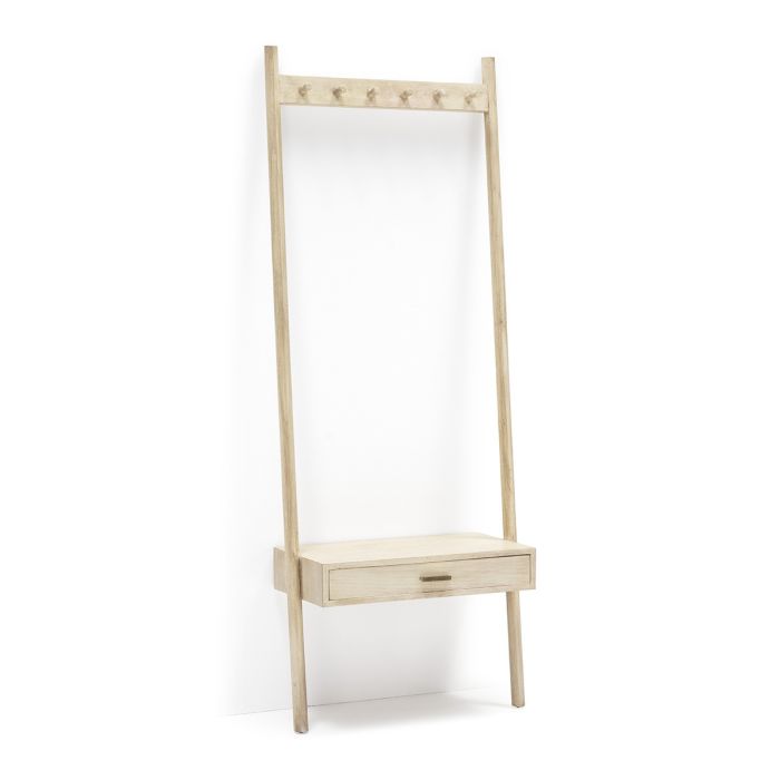 Perchero Madera en Blanco Velado con 1 Cajón.