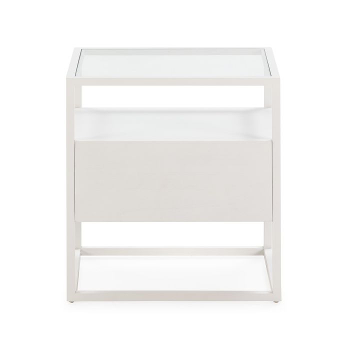 Mesita Noche 50x40x55 Cristal/Madera Blanco
