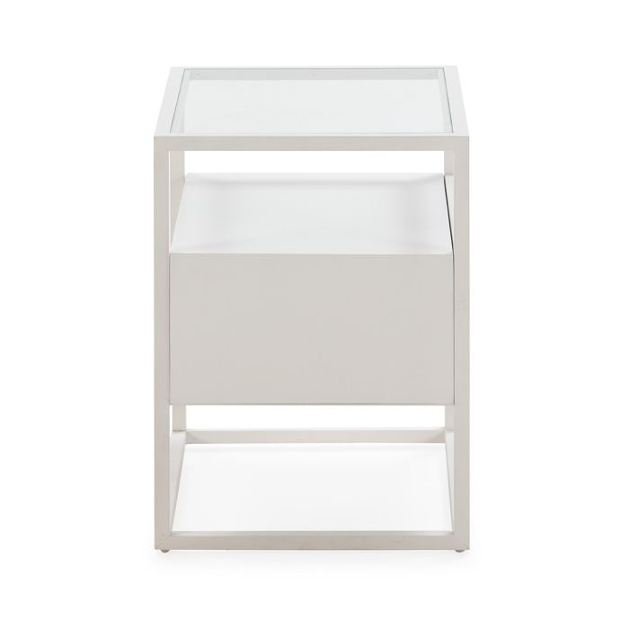 Mesita Noche 50x40x55 Cristal/Madera Blanco