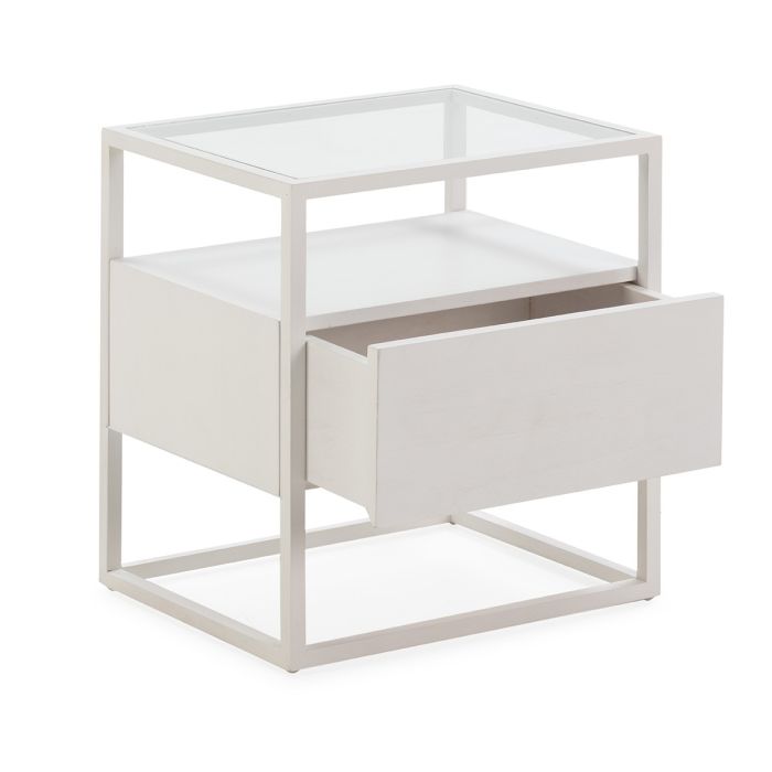 Mesita Noche 50x40x55 Cristal/Madera Blanco