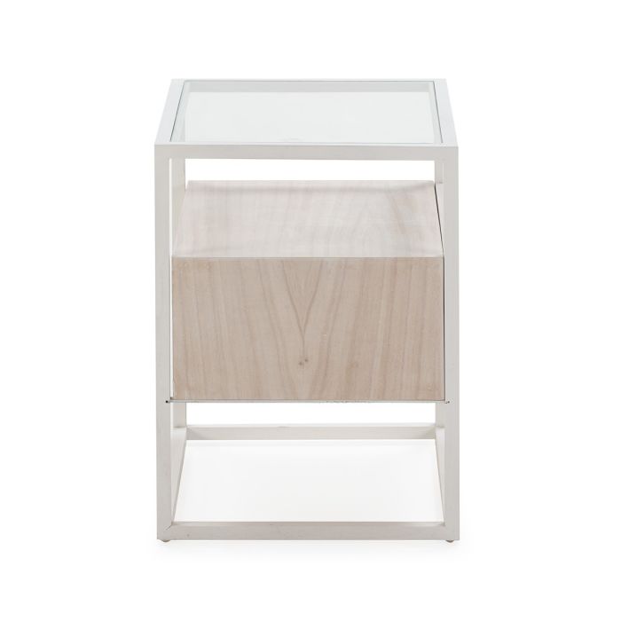 Mesita de Noche Cristal Madera Blanco/Blanco Lavado, 50 Cm