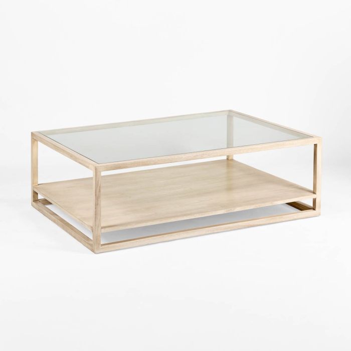 Mesa de Centro Cristal/Madera en Blanco Velado, 120 Cm.