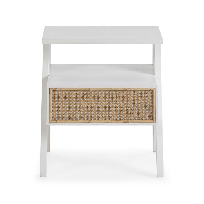 Mesita de Noche Estilo Nórdico-Moderno Blanco Madera Cedro, 49 Cm