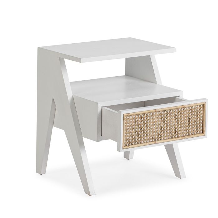 Mesita de Noche Estilo Nórdico-Moderno Natural Ratán, 49 Cm