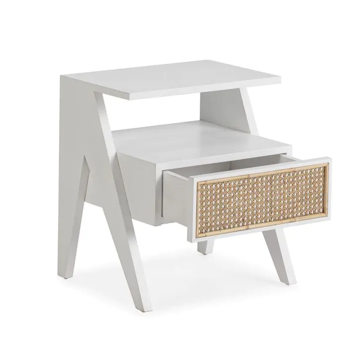 Mesita de Noche Estilo Nórdico-Moderno Natural Ratán, 49 Cm