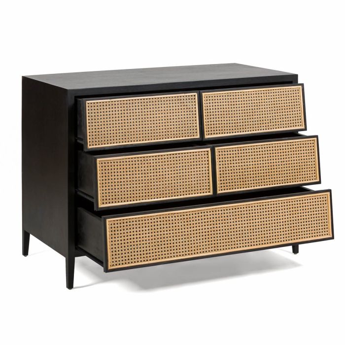 Cómoda 110x55x80 Madera de Cedro/Ratán -- Negro Natural