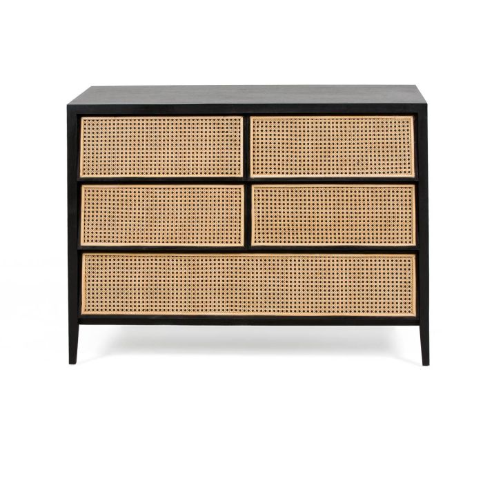 Cómoda 110x55x80 Madera de Cedro/Ratán -- Negro Natural