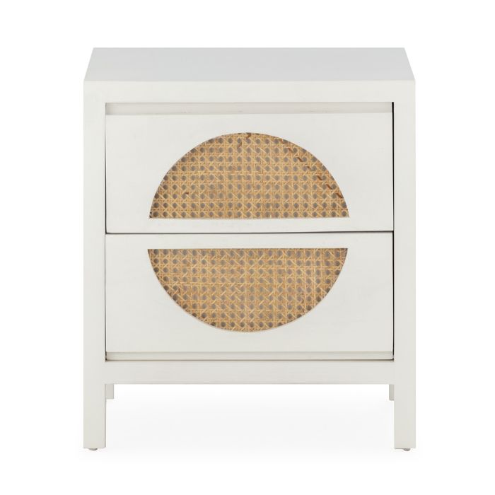 Mesita de Noche 45x35x51 Madera de Cedro/Ratán -- Blanco/Natural