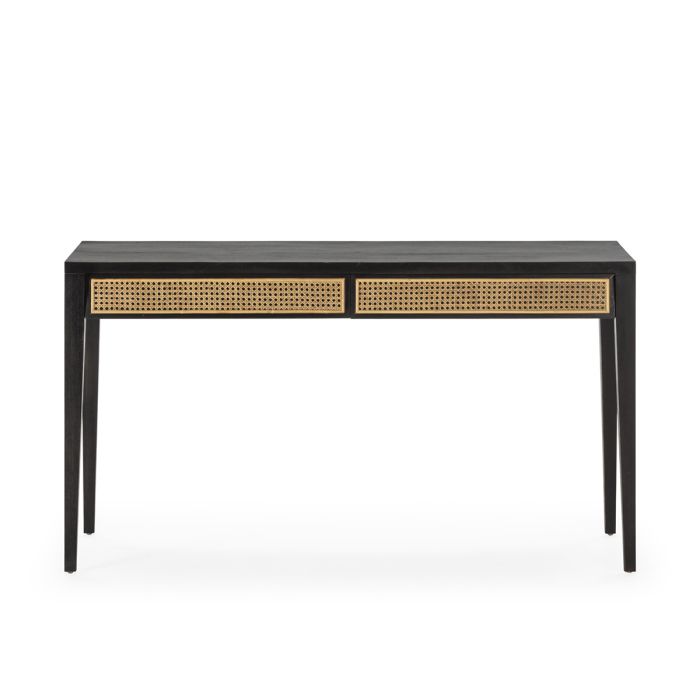 Escritorio 140x55x80 Madera de Cedro/Ratán -- Negro/Natural
