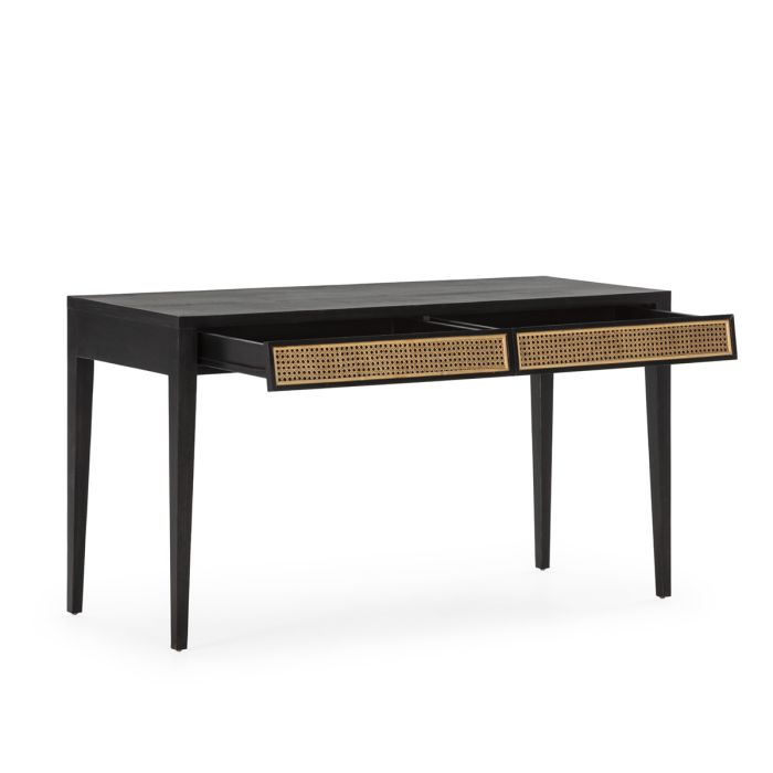 Escritorio 140x55x80 Madera de Cedro/Ratán -- Negro/Natural