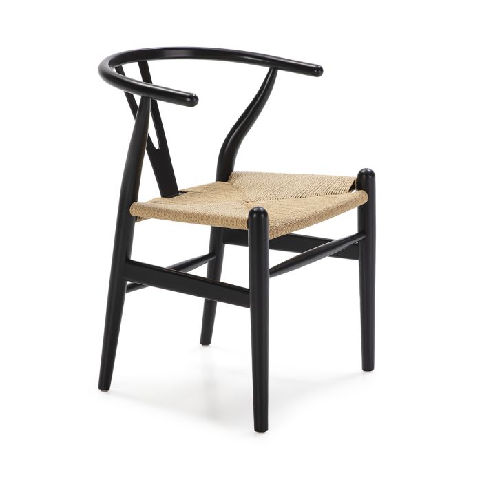 Silla Tropical en madera maciza negra y cuerda natural.