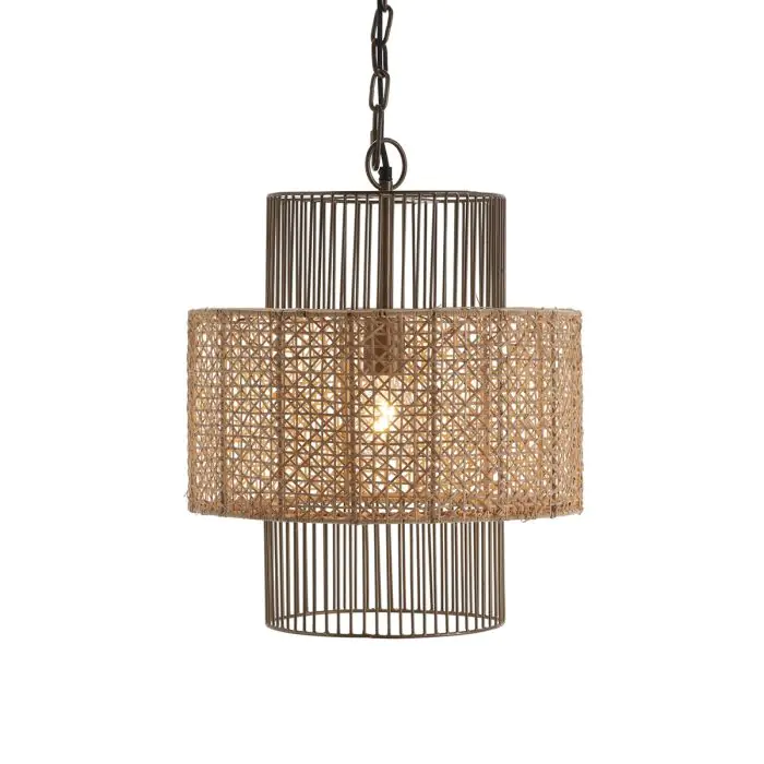 Lámpara Techo Vintage Ratán Natural Metal Dorado, 41 Cm