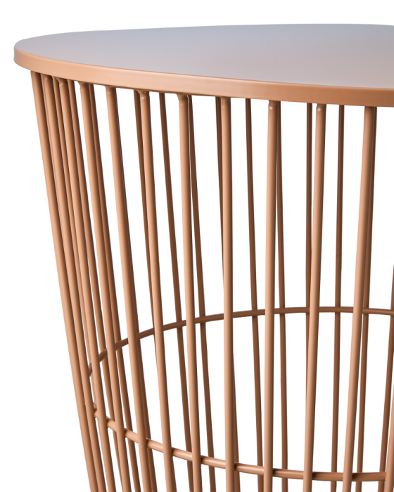 Mesa Auxiliar Cesta Metal Color Melocotón, Ø40 Cm