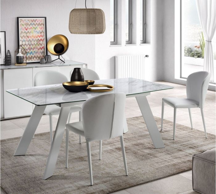 Mesa Comedor Extensible Cerámica Hierro Blanco, 180 Cm