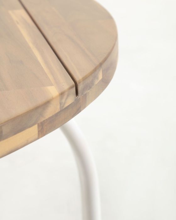 Mesa Redonda Exterior Madera Natural Acero Blanco, 90 Cm