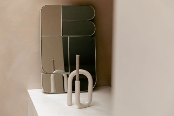 Espejo Hierro Beige, 70 Cm