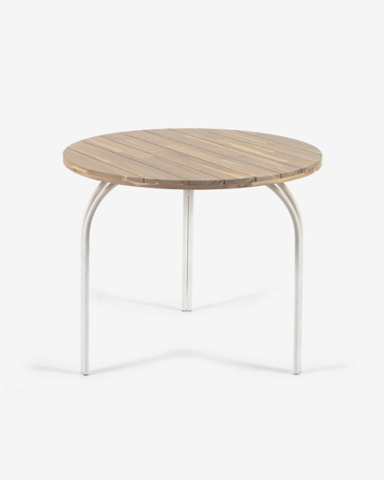 Mesa Redonda Exterior Cailin Madera Natural Acero Blanco