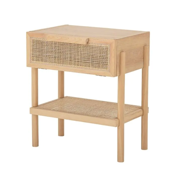 Mesita de Noche Madera Natural Ratán 1 Cajón, 54 Cm