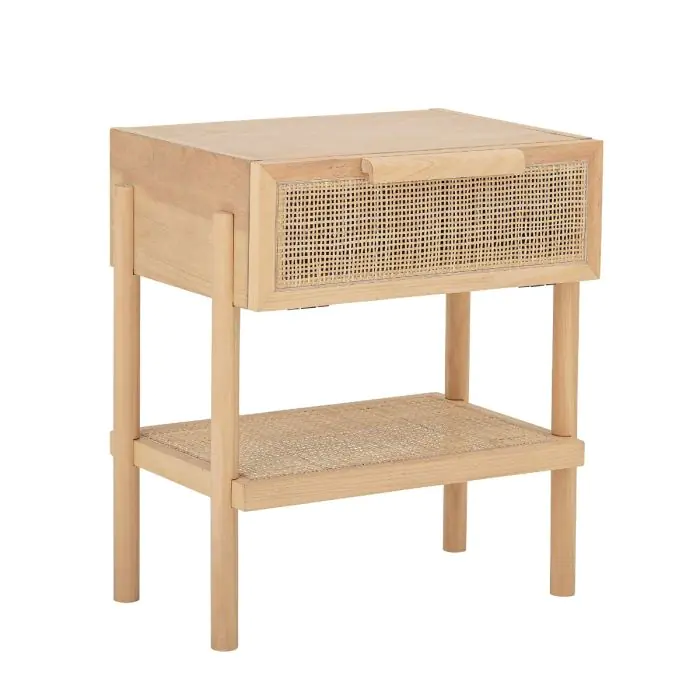 Mesita de Noche Madera Natural Ratán 1 Cajón, 54 Cm