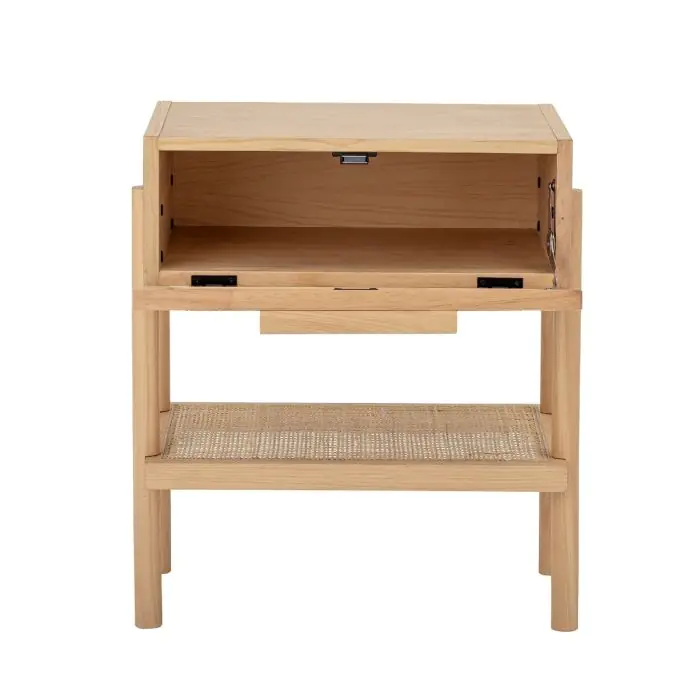 Mesita de Noche Madera Natural Ratán 1 Cajón, 54 Cm