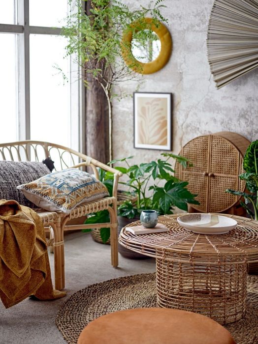 Mesa Centro Escandinavo Rattan Natural Ø 80 Cm