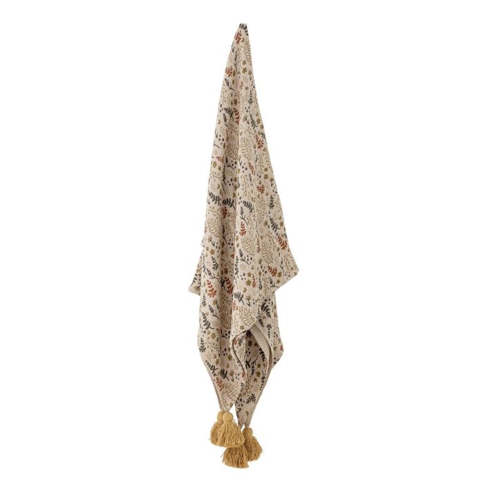 Manta Diseño Floral Algodón Reciclado Amarillo, 160 Cm