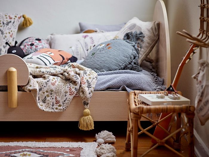Manta Diseño Floral Algodón Reciclado Amarillo, 160 Cm