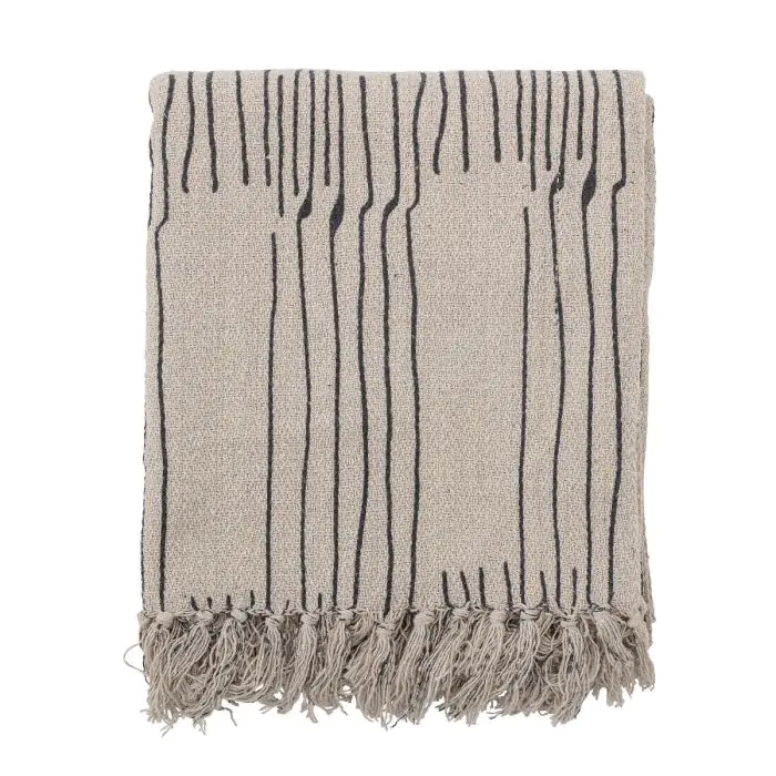 Manta Celly Estilo Nórdico Gris Algodón Reciclado Estampado Naturaleza, 160 Cm