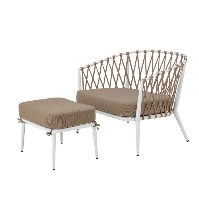 Sillón Contemporáneo Cuerda Marrón Metal Blanco