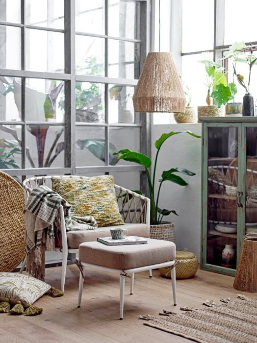 Sillón Contemporáneo Cuerda Marrón Metal Blanco