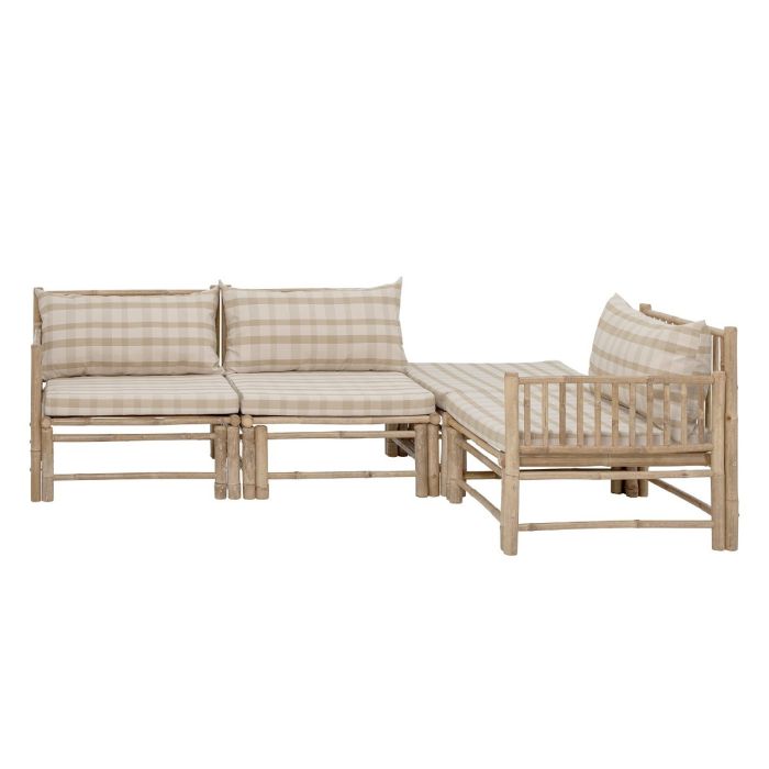 Sofá Esquinero Derecho Tejido Beige Madera Bambú, 77 Cm