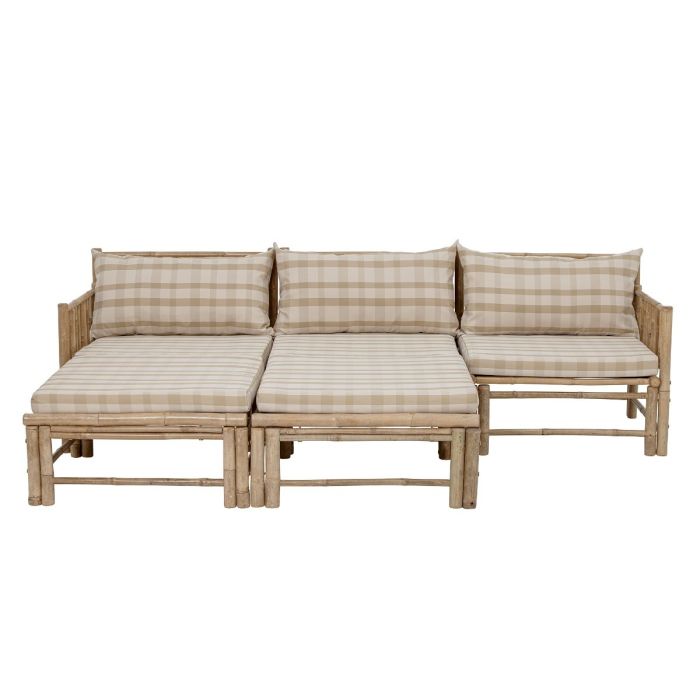 Sofá Esquinero Derecho Tejido Beige Madera Bambú, 77 Cm