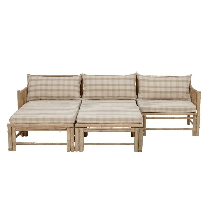 Sofá Esquinero Derecho Tejido Beige Madera Bambú, 77 Cm