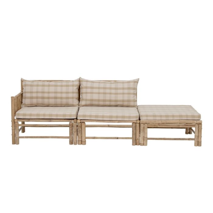Sofá Modular Korfu 2 plazas con Puf Estilo Nórdico Madera Bambú Natural, 154 Cm