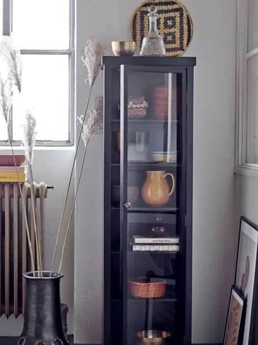 Vitrina Cristal Madera Abeto Negro, 40 Cm 