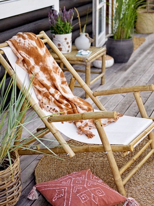 Tumbona Algodón Beige Madera Bambú, 60 Cm