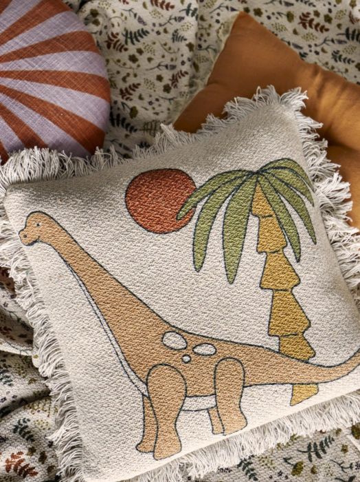 Cojín Dinosaurio Lupo Estilo Vintage Blanco Natural Algodón Reciclado, 40 Cm