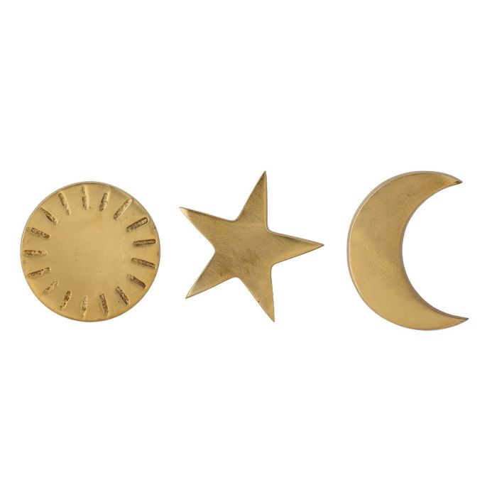 J/3 Ganchos Estrella Sol y Luna Estilo Art Decó Dorado Aluminio, 5 Cm