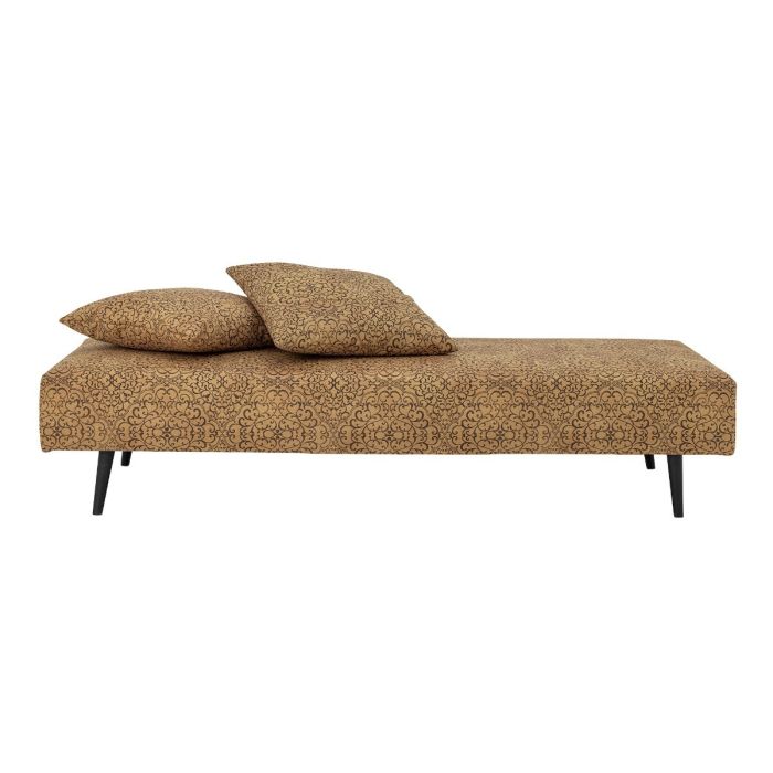 Sofá Cama Diván Algodón Amarillo Madera Abedul Marrón Oscuro, 200 Cm