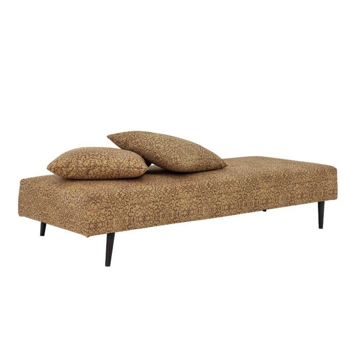 Sofá Cama Diván Algodón Amarillo Madera Abedul Marrón Oscuro, 200 Cm