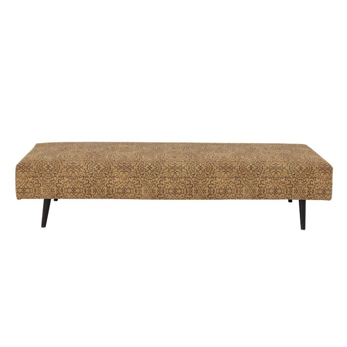 Sofá Cama Diván Algodón Amarillo Madera Abedul Marrón Oscuro, 200 Cm
