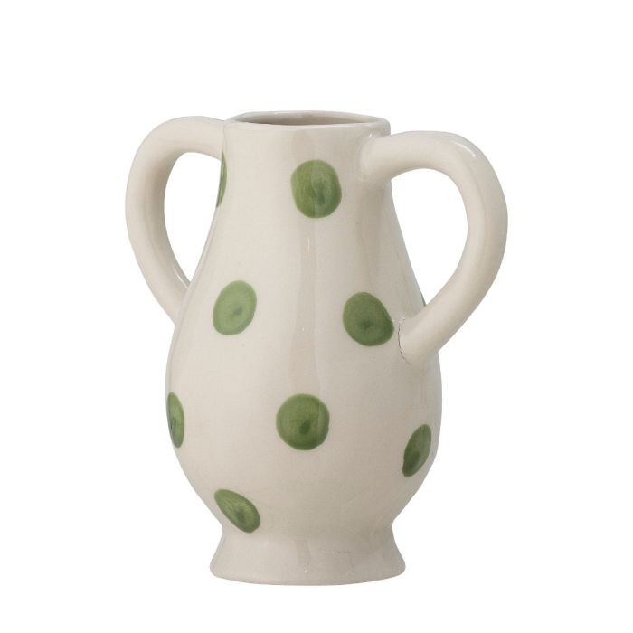 Jarrón Asrin Gres Lunares Verde, 15 Cm