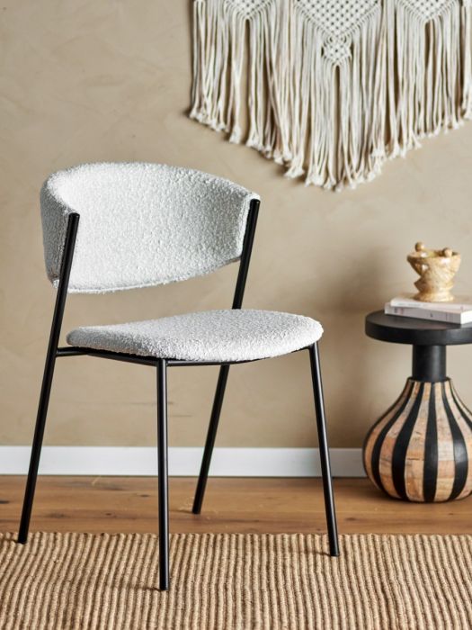 Silla Comedor Tejido Bouclé Blanco Metal, 49 Cm